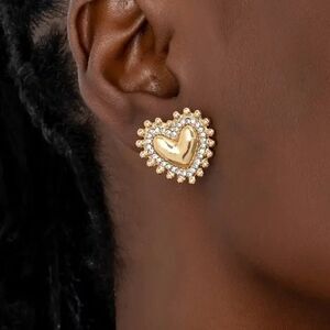 Boho Chic Heart Rhinestone Earrings Sparkly Heart-Shaped Studs Retro Jewelry
